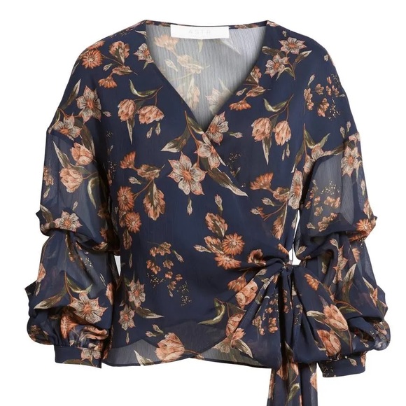 ASTR - Ruffle Sleeve Wrap Top - Picture 2 of 4